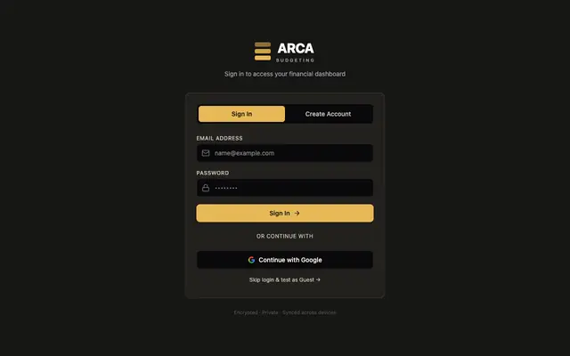Screenshot of ARCA - Personal Finance Dashboard