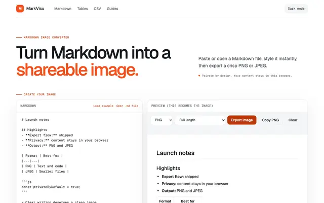 Screenshot of Markdown to Image — No Upload, 100% Private | MarkVisu