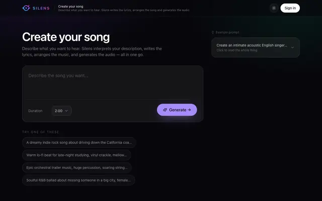 Screenshot of Silens — Create your song