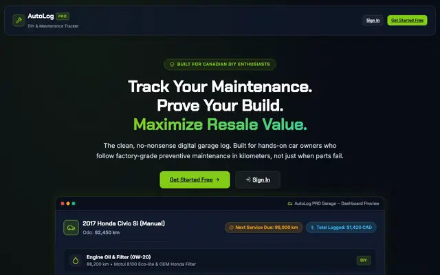 Screenshot of AutoLog PRO GARAGE | Track Maintenance & Maximize Resale Value