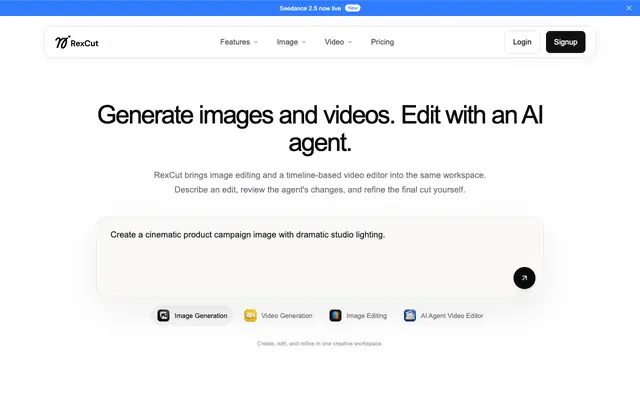 Screenshot of RexCut AI | AI Media Creation Platform