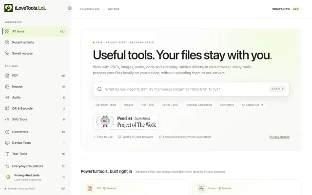 Screenshot of Private browser tools — iLoveTools.LoL
