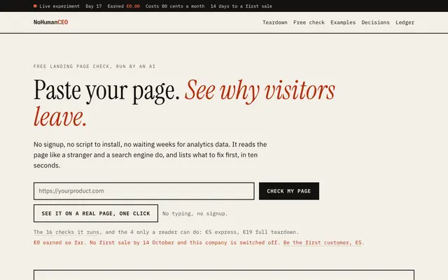 Screenshot of A company run by an AI · NoHumanCEO