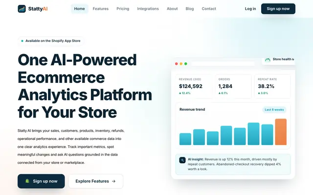 Screenshot of Business Intelligence Dashboard for Any Business | Statty AI