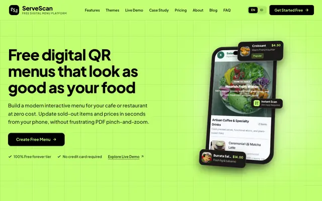 Screenshot of ServeScan | Interactive Digital Menu Platform & QR Studio