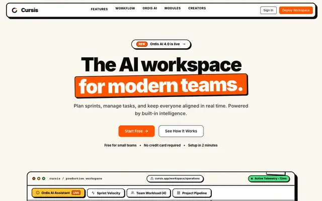 Screenshot of Cursis — Your Customizable Business Workspace