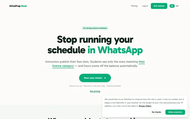 Screenshot of DrivePrep Book — booking for driving schools