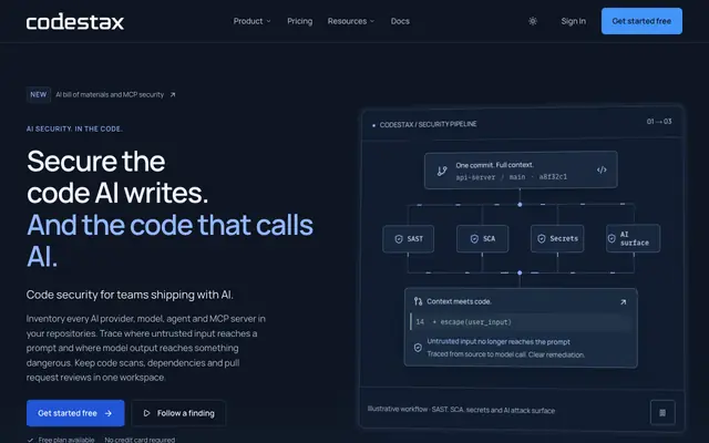 Screenshot of Code Security Platform: SAST, SCA & AI Review - CodeStax