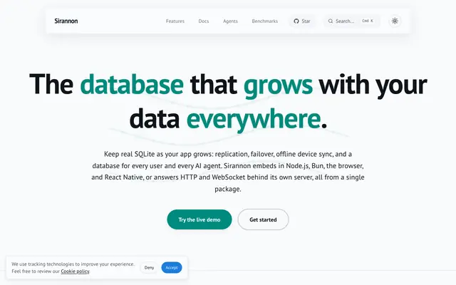 Screenshot of Sirannon | The database that grows with your data everywhere