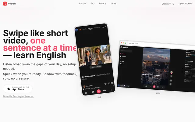 Screenshot of VocReel — Learn English from real clips
