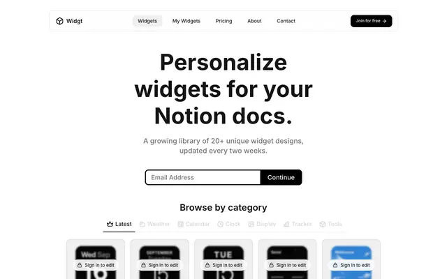 Screenshot of Notion Widgets | Widgt