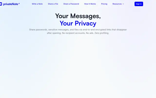 Screenshot of Encrypted Notes, Photos & Files · PrivateNote.ai