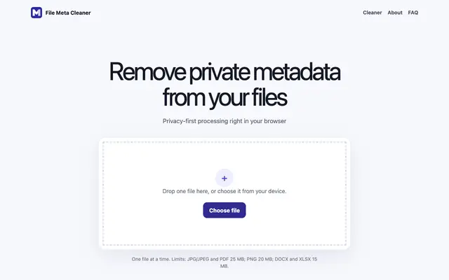 Screenshot of Free Online Metadata Cleaner — File Meta Cleaner