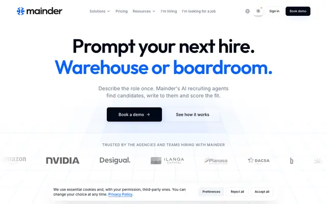 Screenshot of AI Agents for Recruitment — Prompt Your Next Hire | Mainder