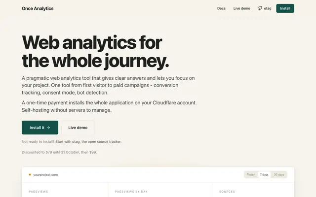 Screenshot of Once Analytics - Know what grows your project