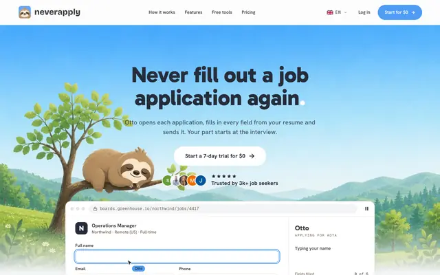 Screenshot of AI Job Search Agent That Applies for You | NeverApply