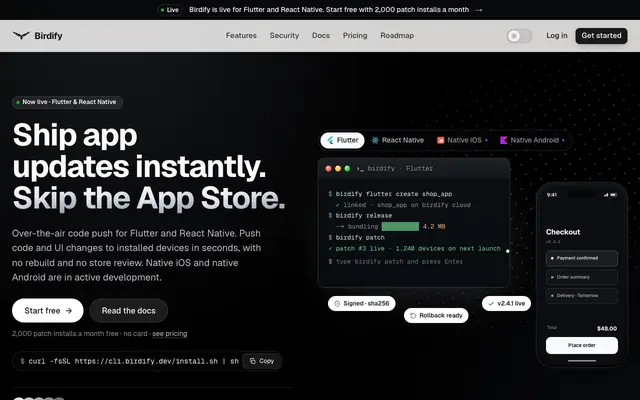 Screenshot of Birdify | Instant OTA updates for Flutter & React Native