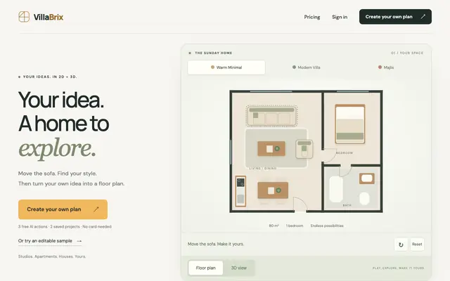 Screenshot of VillaBrix — Your idea, in plan and 3D