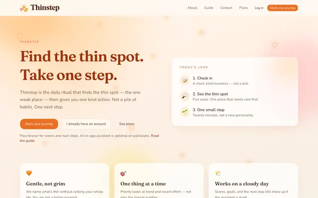 Screenshot of Find the Thin Spot. Take One Kind Step. | Thinstep