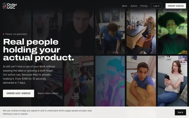 Screenshot of OrderUGC, real actors holding your product on camera