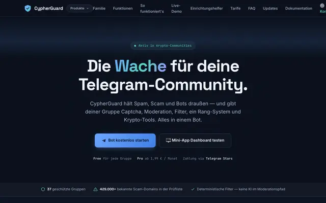 Screenshot of CypherGuard — Schutz für deine Telegram-Community