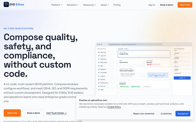 Screenshot of QEHS & EHS Management Software — No-Code | QEHS Ethos