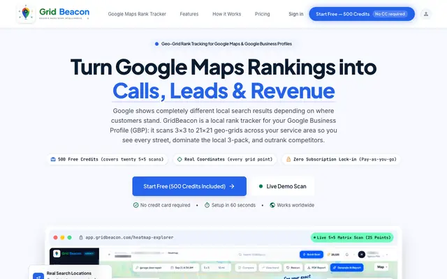 Screenshot of GridBeacon | Geo-Grid Local Rank Tracking Software