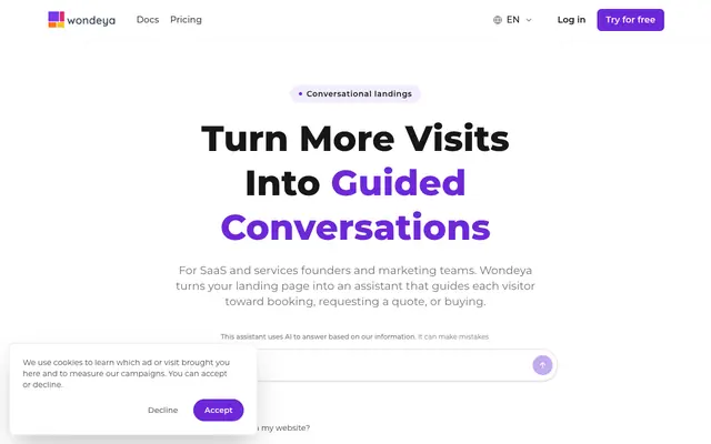 Screenshot of Wondeya | Conversational Landings