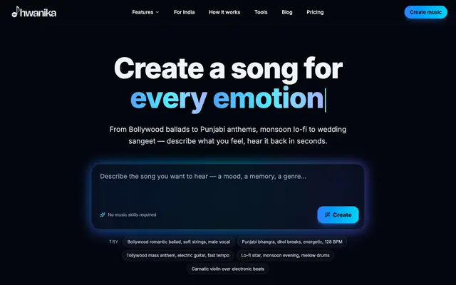 Screenshot of Dhwanika - Create Indian Music With AI