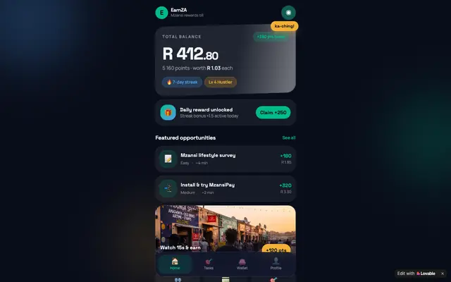 Screenshot of EarnZA — Earn rewards in Mzansi