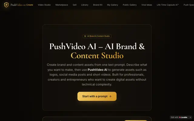 Screenshot of PushVideo AI — AI Brand & Content Studio | Official Site