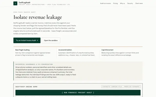 Screenshot of SwiftLogiAudit — Freight Invoice Audit Engine