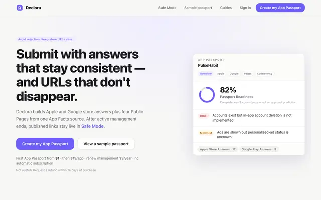 Screenshot of Declora — Your App’s Submission Passport