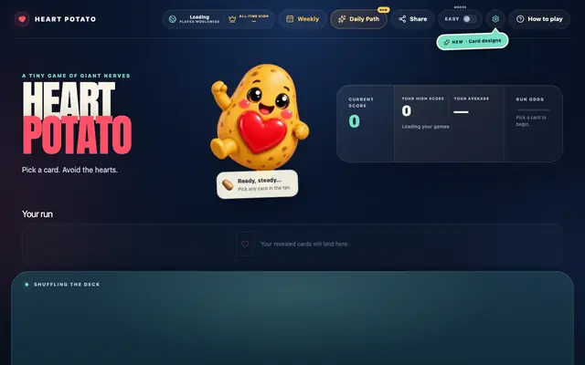 Screenshot of Heart Potato: Free Online Push-Your-Luck Card Game
