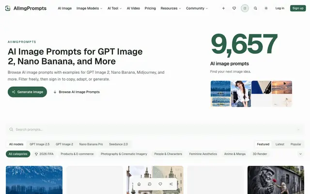 Screenshot of AI Image Prompts: GPT Image 2 & Nano Banana | AIImgPrompts