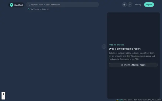 Screenshot of QuietSpot | Livability & Quiet Score