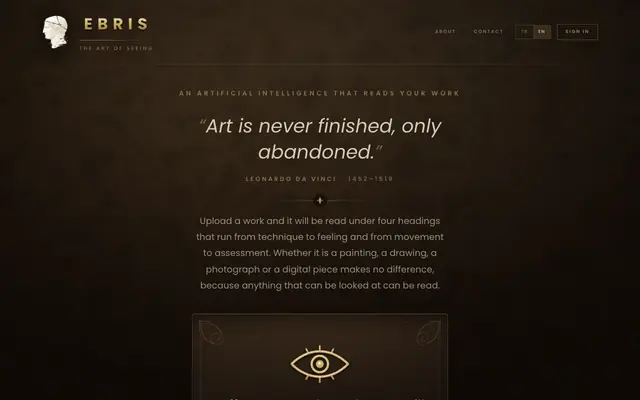 Screenshot of EBRIS — Yapay Zeka ile Sanat Yorumu | Görmenin Sanatı