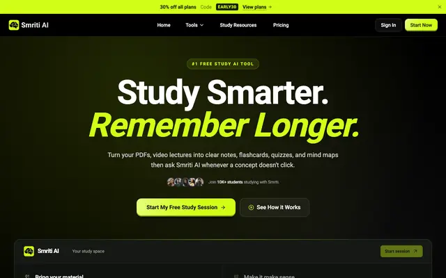 Screenshot of Smriti AI | The #1 AI Study Tool for Students