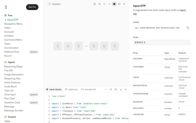 Screenshot of Kobra | React Input OTP component