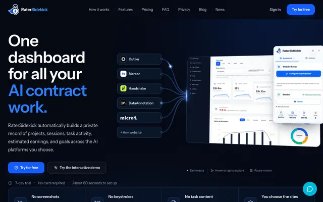 Screenshot of Private Work Hub for AI Contractors - RaterSidekick