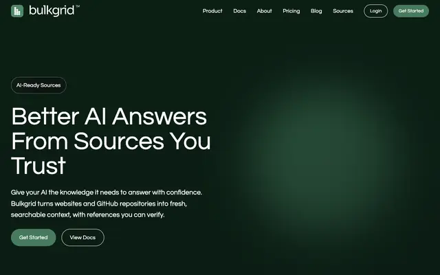 Screenshot of Better AI Answers From Sources You Trust | Bulkgrid