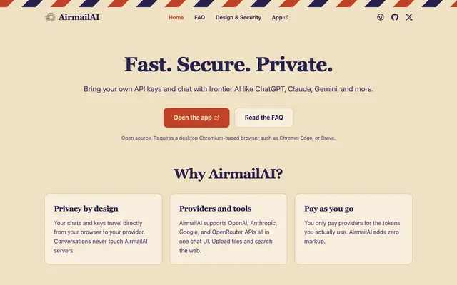 Screenshot of AirmailAI - Fast, secure, and private BYOK LLM chat app