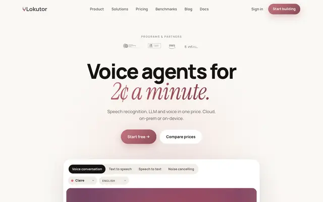 Screenshot of Lokutor | Voice agents that run on CPUs