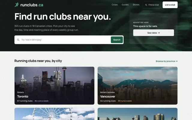 Screenshot of Run Clubs Near You | Weekly Schedules Across Canada