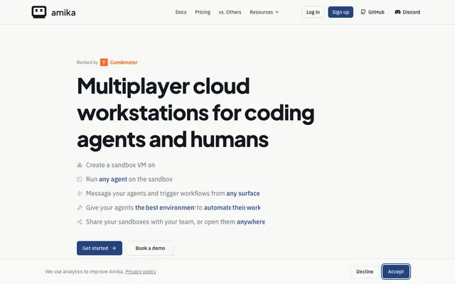 Screenshot of Multiplayer cloud workstations for coding agents and humans