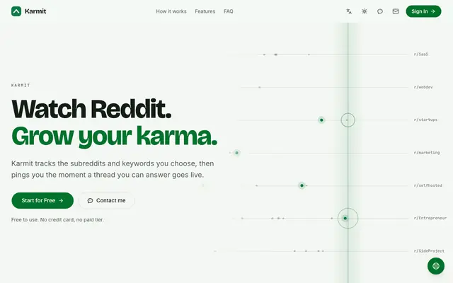 Screenshot of Karmit — Watch Reddit, grow your karma