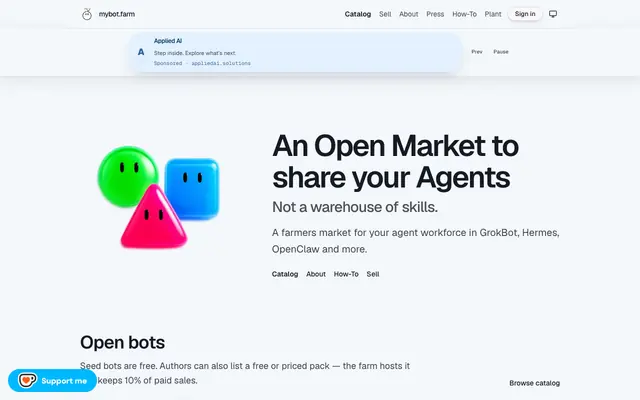 Screenshot of My Bot Farm — An Open Market to share your Agents