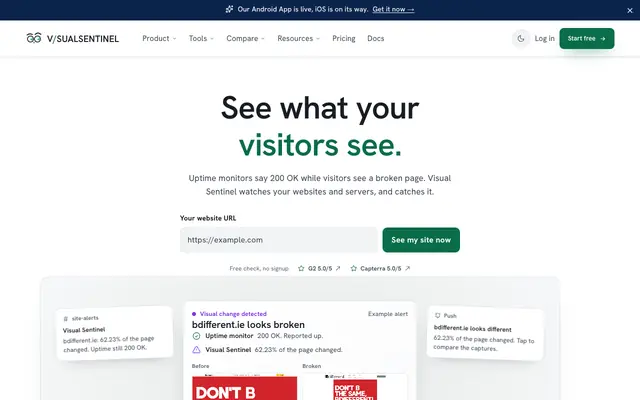 Screenshot of All-in-One Website and Server Monitoring | Visual Sentinel