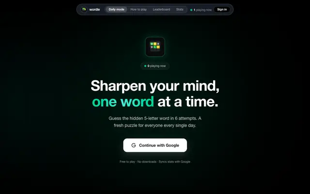 Screenshot of Wordle · Sharpen your mind, one word at a time