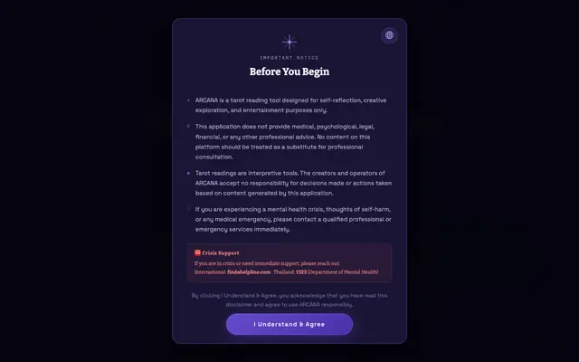 Screenshot of arcana-tarot-reader.pages.dev